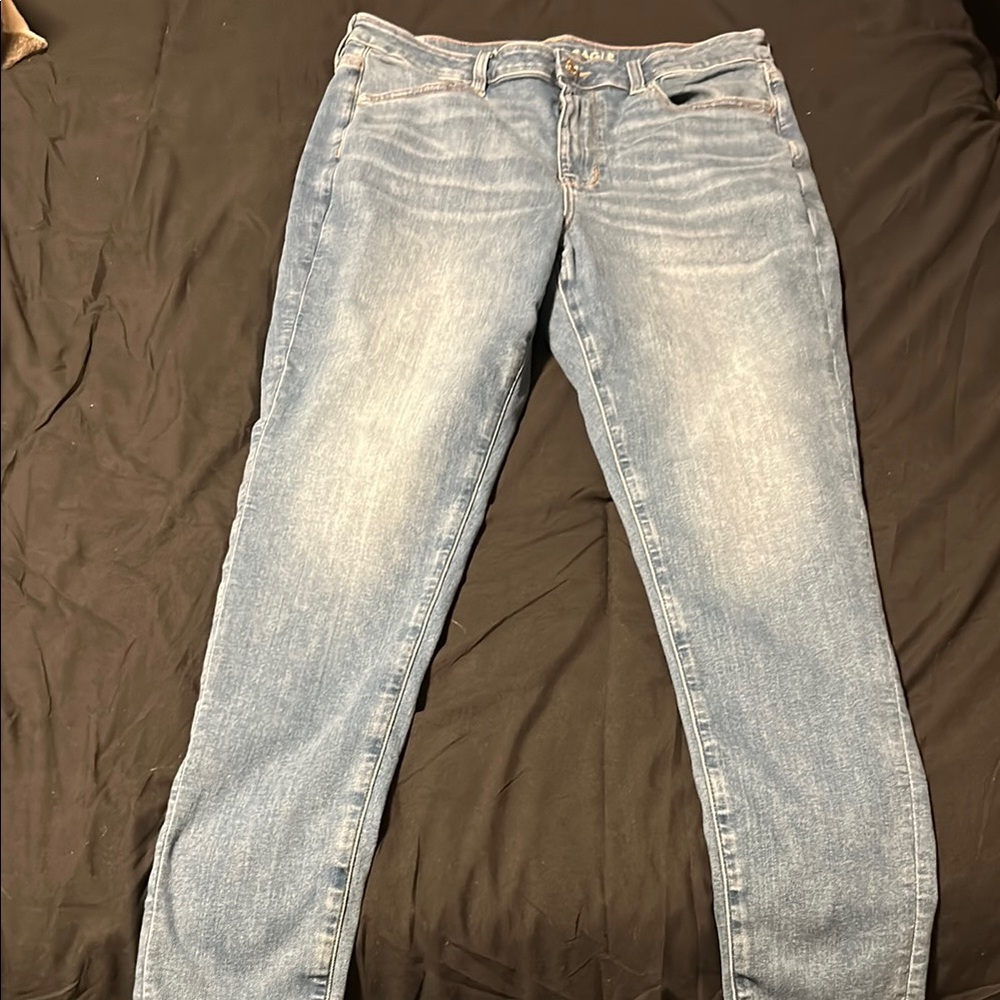 American Eagle Outfitters Blue Skinny Jeans with Distressed Look